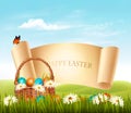 Happy Easter background. Eggs in a basket Royalty Free Stock Photo