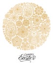 Happy Easter background. Good design template for banner, greeting card, flyer. Ornamental white bunny, eggs and flowers