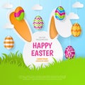 Happy easter background. Paper cut style.