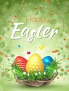 Happy Easter background with realistic Easter eggs. Easter