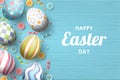 Happy Easter background with realistic Easter eggs.