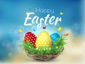 Happy Easter background with realistic Easter eggs. Easter