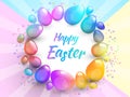 Happy Easter background with realistic Easter eggs. Easter card.