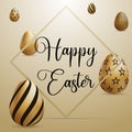 Happy Easter background with realistic golden decorated eggs. Easter greeting card trendy design. Invitation template Royalty Free Stock Photo