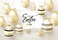 Happy Easter background with realistic golden shine decorated eggs. Design layout for invitation, greeting card, ad Royalty Free Stock Photo