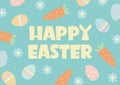 Happy easter background with text and traditional decoration. Happy Easter calligraphic lettering with eggs and carrots. Vector