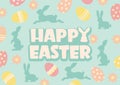 Happy easter background with text and traditional decoration. Happy Easter calligraphic lettering with eggs and rabbit silhouettes Royalty Free Stock Photo