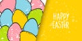 Happy Easter banner. Bright colored brush stroke Easter Eggs and hand lettering. Royalty Free Stock Photo