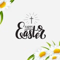 Happy Easter banner with chamomile flowers and lettering. Sale, offer banne, greeting card