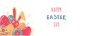Happy Easter banner. Easter eggs and rabbit ears on a white background. Modern minimalistic style. Vector flat illustration for Royalty Free Stock Photo