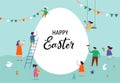 Happy Easter banner with families and kids