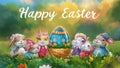 Happy Easter banner Illustration with Cute Easter Bunnys and Eggs