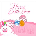 Happy Easter banner illustration design, Easter Bunny laying down on the grass with Easter eggs, happy Easter Day