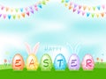 Happy Easter banner with Rabbit and Easter eggs