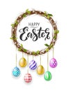 Happy Easter banner with realistic color eggs Royalty Free Stock Photo