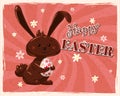 Happy Easter banner retro illustration with easter chocolate bunny, rabbit. Vector illustration vintage Royalty Free Stock Photo