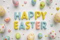 Happy easter banter Eggs Cloaked Easter Treats Basket. White Navy blue Bunny Floral. rose garden background wallpaper