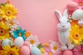 Happy easter barbecues Eggs Easter table decor Basket. White Rose Shadow Bunny eclectic. Festive character background wallpaper Royalty Free Stock Photo