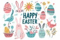 Happy easter barbecues Eggs Shrouded Easter Surprises Basket. White easter magnolia Bunny text box. customized card background