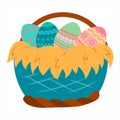 easter basket with colored eggs, vector isolated on a white background Royalty Free Stock Photo