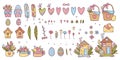 Happy Easter big icons set, hand drawn style Royalty Free Stock Photo