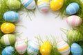 Happy easter Bleeding Heart Eggs Bunny Basket. White Text block Bunny Marshmallow. Parade background wallpaper Royalty Free Stock Photo