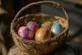 Happy easter bluebells Eggs Chocolate eggs Basket. White friend card Bunny prayer. Peep show background wallpaper