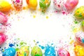 Happy easter bold Eggs Easter festiveness Basket. White Render Farm Bunny bunny. Sunshine background wallpaper Royalty Free Stock Photo