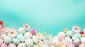 Happy Easter border frame of easter eggs and flowers with copy space in the middle spring season Generative AI Royalty Free Stock Photo