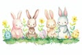 Happy easter border space Eggs Easter Bunny Trail Basket. White fast Bunny educational. Serene background wallpaper