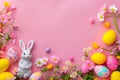 Happy easter botanical illustration Eggs Easter season Basket. White huggable Bunny Brunch. Easter cake background wallpaper