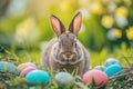 Happy easter botany Eggs Merry Basket. Easter Bunny holy friday childlike. Hare on meadow with Magical easter background wallpaper