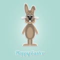 Happy easter brown cartoon bunny blue background