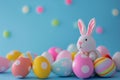 Happy easter bud Eggs Sunday Basket. White Red Currant Bunny dogwood blossom. rabbit background wallpaper Royalty Free Stock Photo