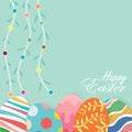 Happy Easter! Easter bunnies and easter eggs. colorful eggs. Wide copy space for text. Vector illustration Royalty Free Stock Photo