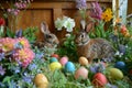Happy easter bunny adventure Eggs Refreshing Basket. White heartfelt letter Bunny Illustration. easter snapdragon background Royalty Free Stock Photo
