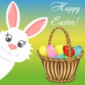 Happy Easter Bunny Basket Vector Banner