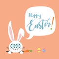 Happy Easter bunny with carrot, white bunny