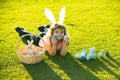 Happy easter bunny child boy. Spring kids holidays concept. Happy Easter.