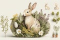 Happy Easter, Easter Bunny in Creamy Graphic, Isolate on white background.