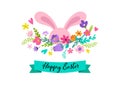 Happy Easter, bunny with flowers design. Easter sale and greeting card holiday concept Royalty Free Stock Photo