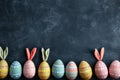 Happy easter bunny love Eggs Easter scene Basket. White Nectar Bunny Easter concept. Easter garland background wallpaper Royalty Free Stock Photo