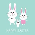 Happy Easter. Bunny rabbit family.Father, mother and baby boy. Flat design. Royalty Free Stock Photo