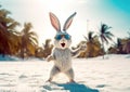 Happy Easter bunny in sunglasses on the beach. Royalty Free Stock Photo