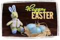 Happy Easter Bunny Toy Raffia Nest Duck Eggs Royalty Free Stock Photo
