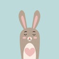 Happy Easter Bunny. Vector illustration for Easter greeting card, invitation with white cute rabbit on sky blue Royalty Free Stock Photo