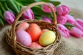 Happy easter cacti Eggs Easter egg challenge Basket. White pollen Bunny Merry. Orange Soda background wallpaper Royalty Free Stock Photo