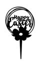 Happy Easter cake topper with spring flower on the circle. One stick. Laser cut file. Royalty Free Stock Photo