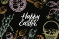 Happy Easter calligraphy lettering. Vintage banner, poster, invitation, greeting card. Chalk sketch vector illustration Royalty Free Stock Photo