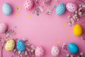 Happy easter camellias Eggs Egg hunt Basket. White easter confetti Bunny Pots. Easter egg designs background wallpaper